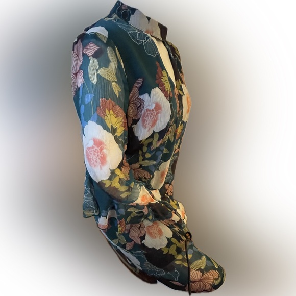 As U Wish Green and Pink Floral A-Line Dress with Ruffled Sleeves - Picture 6 of 11